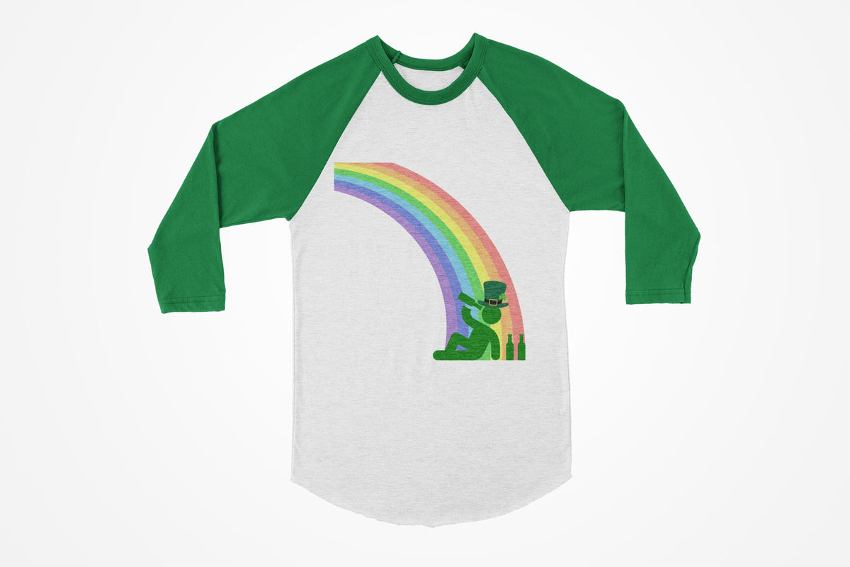 St. Patricks Day Funny Drinking At The End Of The Rainbow Juniors Womens 3/4 Raglan T Shirt Women's Raglan Oldglory.com