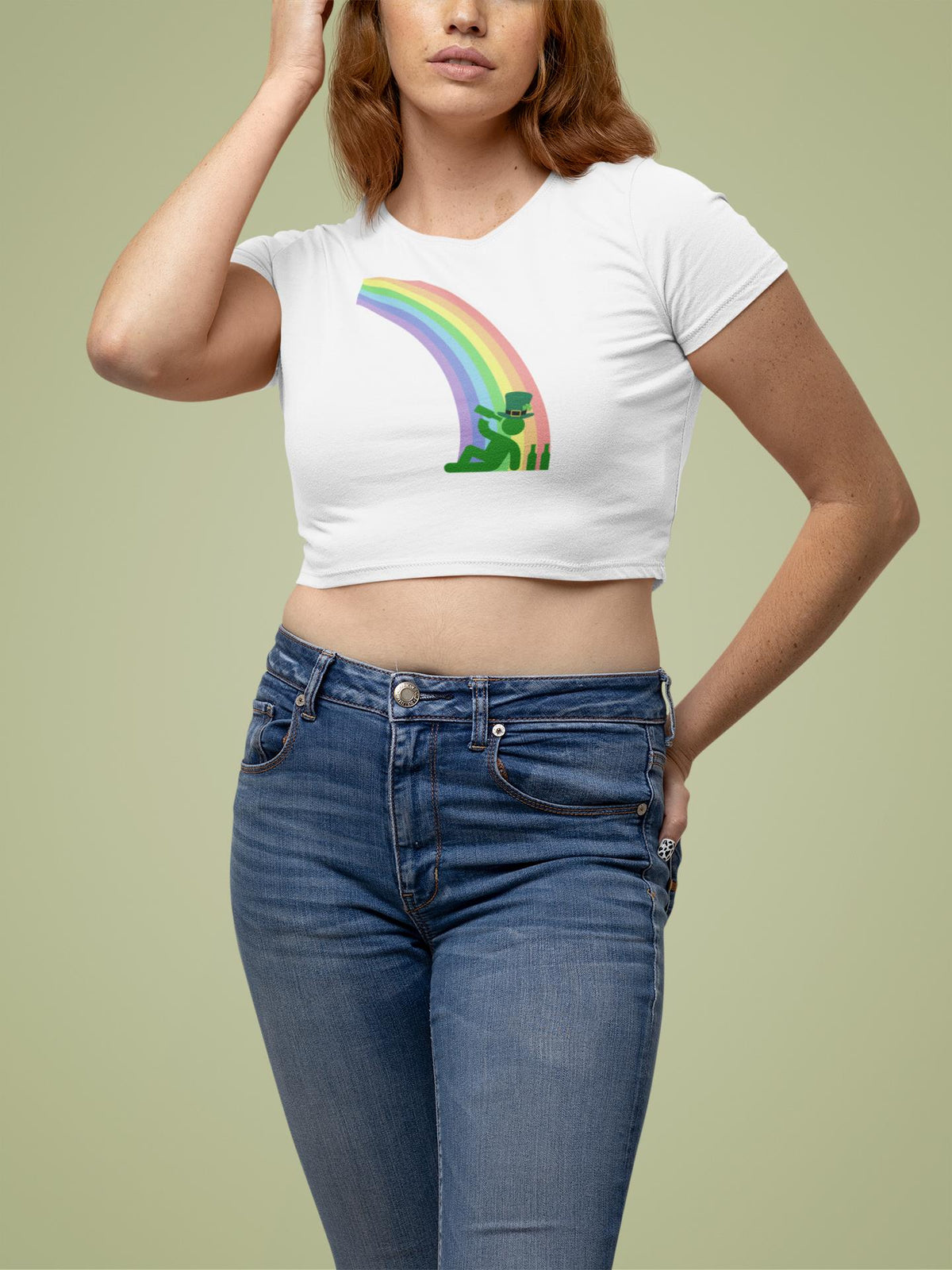 St. Patricks Day Funny Drinking At The End Of The Rainbow Juniors Womens Crop Top T Shirt Juniors Crop T-Shirts Oldglory.com