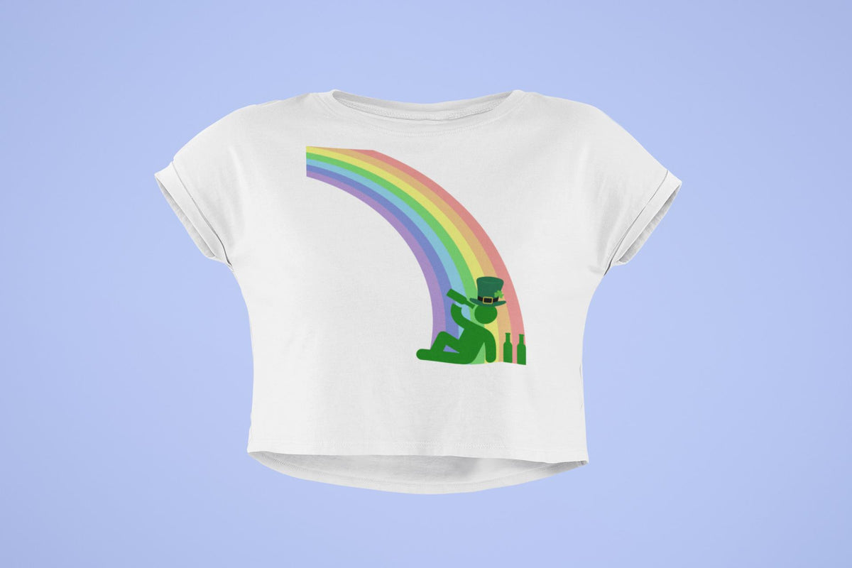 St. Patricks Day Funny Drinking At The End Of The Rainbow Juniors Womens Crop Top T Shirt Juniors Crop T-Shirts Oldglory.com