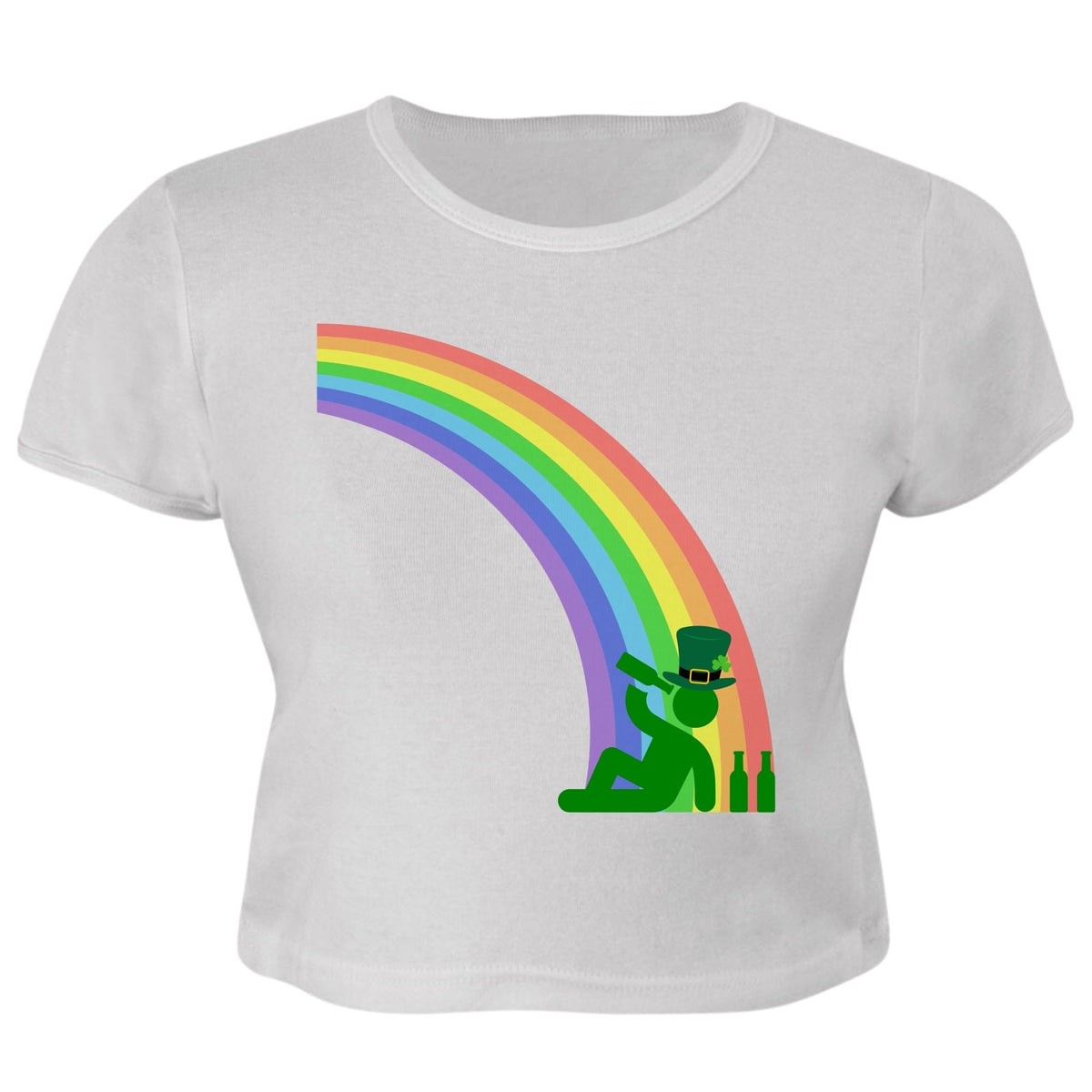 St. Patricks Day Funny Drinking At The End Of The Rainbow Juniors Womens Crop Top T Shirt Juniors Crop T-Shirts Oldglory.com SM White