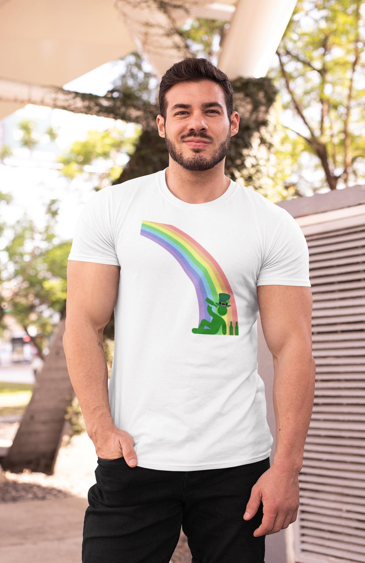 St. Patricks Day Funny Drinking At The End Of The Rainbow Mens T Shirt Men's T-Shirts Oldglory.com