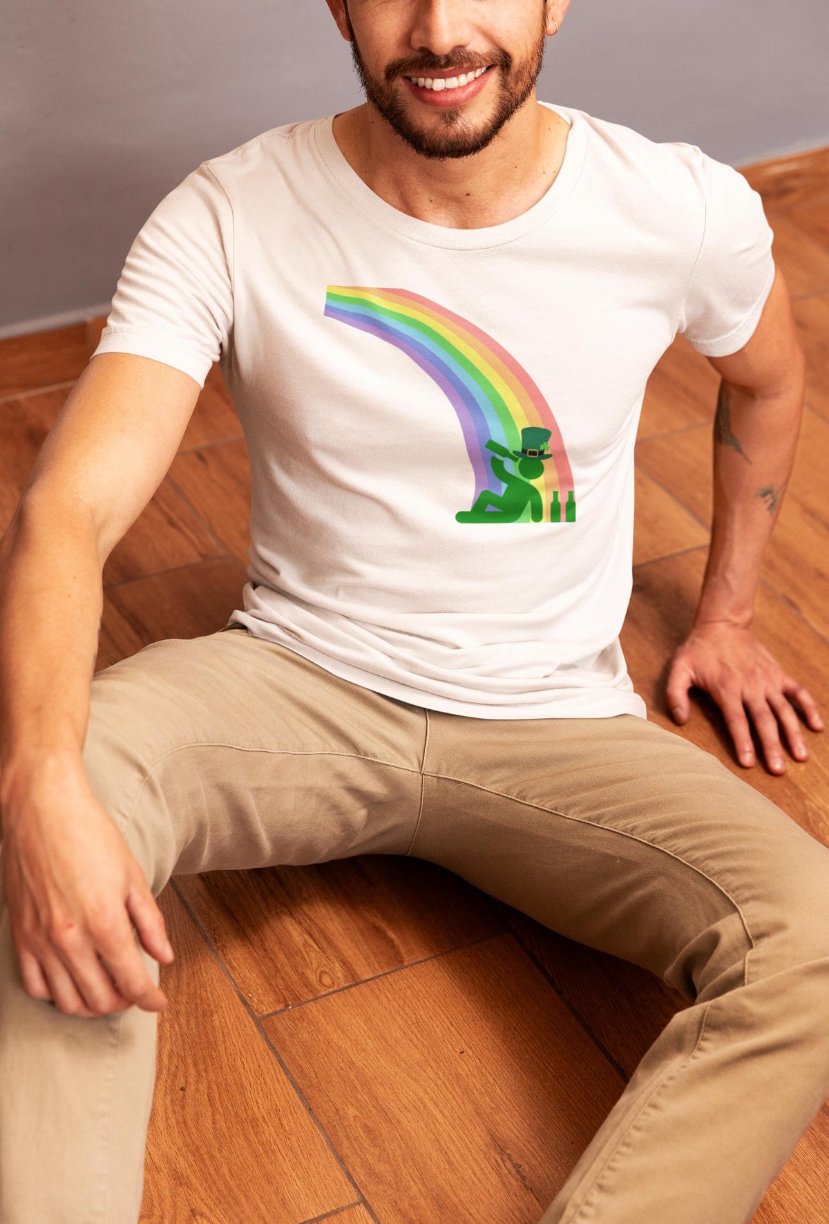 St. Patricks Day Funny Drinking At The End Of The Rainbow Mens T Shirt Men's T-Shirts Oldglory.com