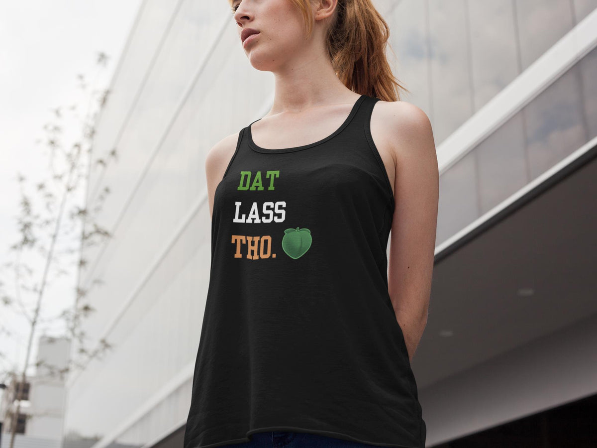 St. Patricks Day Funny Peach Emoji Dat Lass Tho. Juniors Womens Racerback Top Tank Juniors Tank Tops Oldglory.com