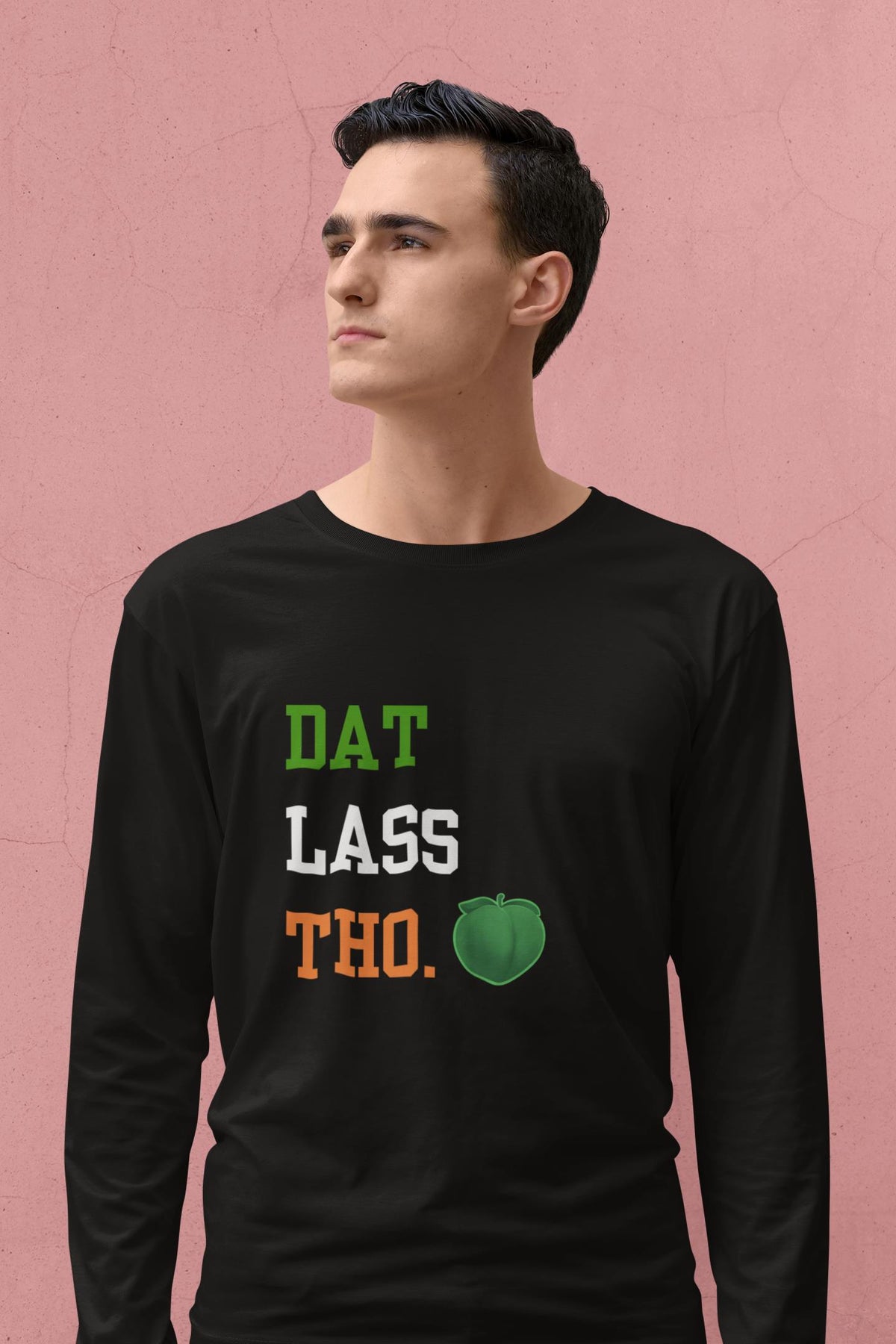 St. Patricks Day Funny Peach Emoji Dat Lass Tho. Mens Long Sleeve T Shirt Men's Long Sleeves Oldglory.com