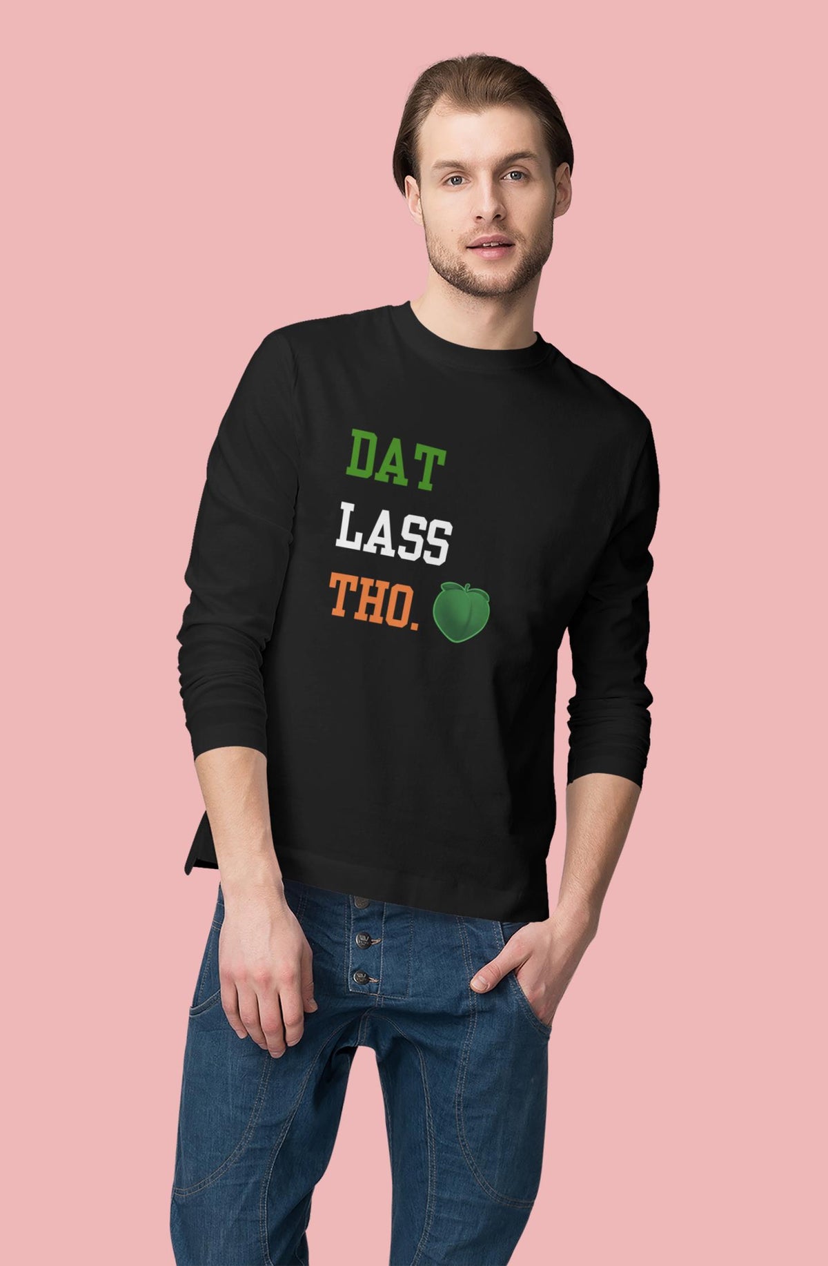 St. Patricks Day Funny Peach Emoji Dat Lass Tho. Mens Long Sleeve T Shirt Men's Long Sleeves Oldglory.com