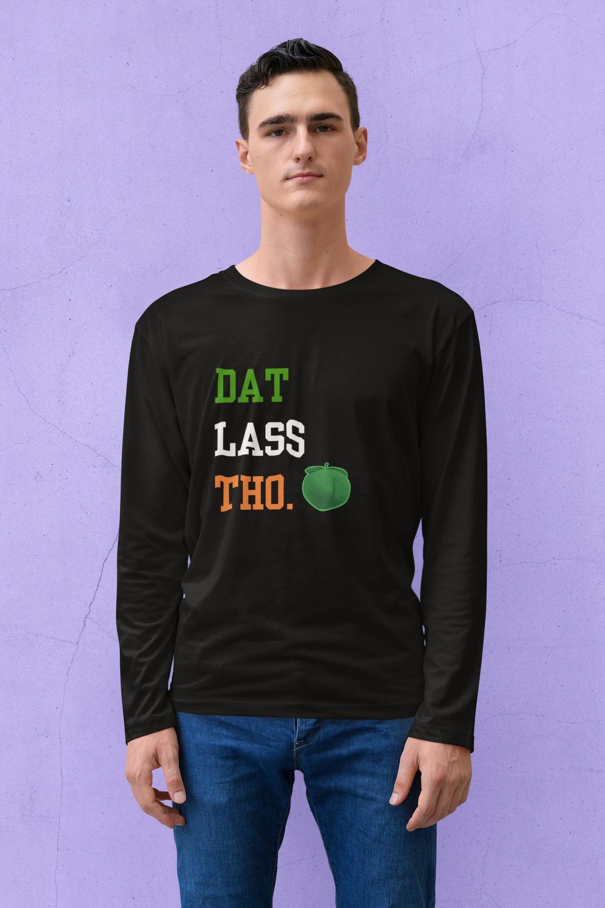 St. Patricks Day Funny Peach Emoji Dat Lass Tho. Mens Long Sleeve T Shirt Men's Long Sleeves Oldglory.com