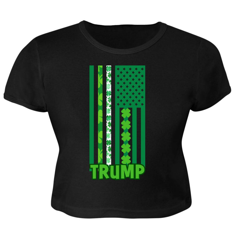 St. Patricks Day Funny and Political Green Shamrock Flag For Trump Juniors Womens Crop Top T Shirt Juniors Tank Tops Oldglory.com