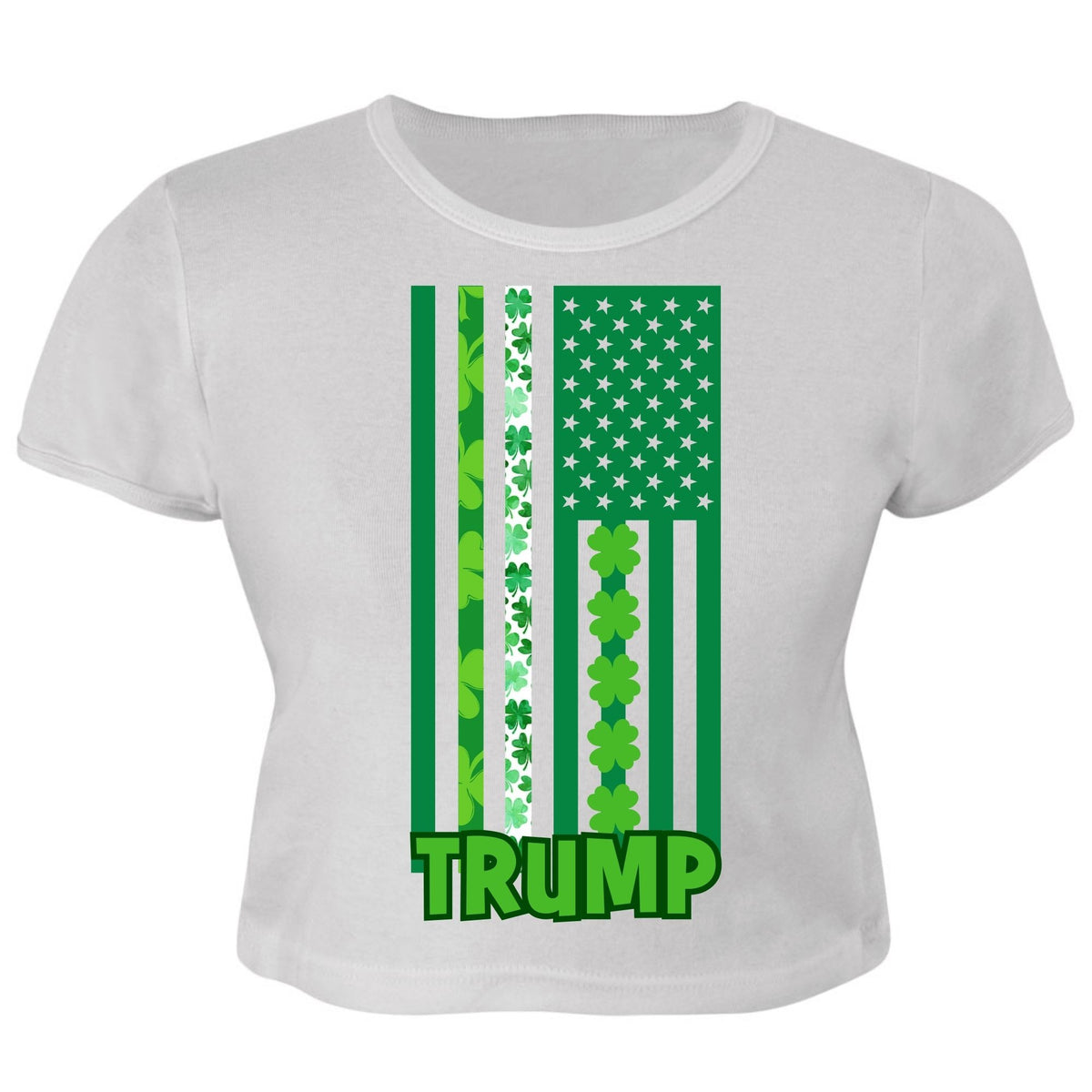 St. Patricks Day Funny and Political Green Shamrock Flag For Trump Juniors Womens Crop Top T Shirt Juniors Tank Tops Oldglory.com SM White