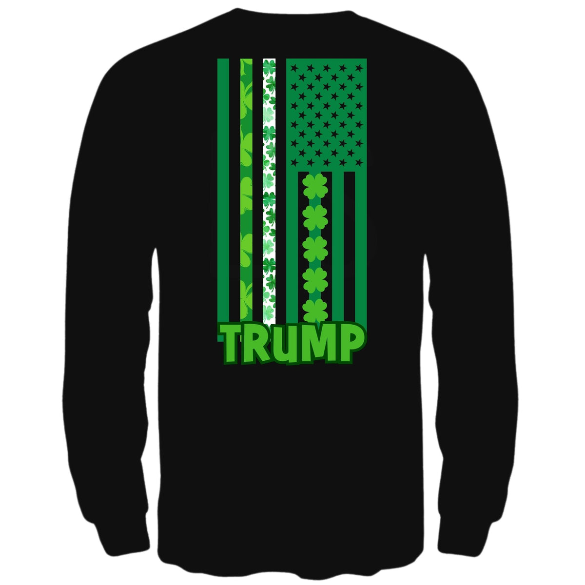 St. Patricks Day Funny and Political Green Shamrock Flag For Trump Mens Long Sleeve T Shirt Men's Long Sleeves Oldglory.com SM Black