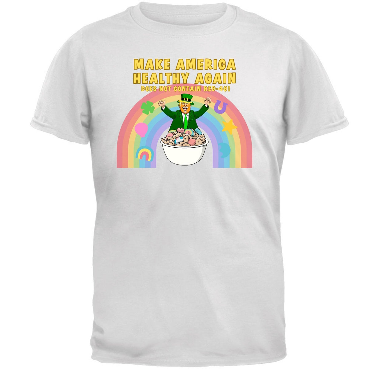 St. Patricks Day Funny and Political Trump Make America Healthy Again Cereal Box Cover Mens T Shirt Men's T-Shirts Oldglory.com SM White