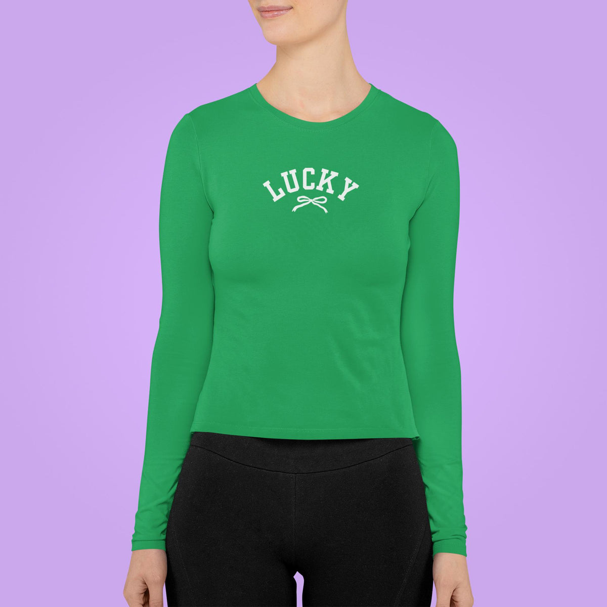 St. Patricks Day Cute Lucky With A Bow Womens Long Sleeve T Shirt Women's Long Sleeves Oldglory.com