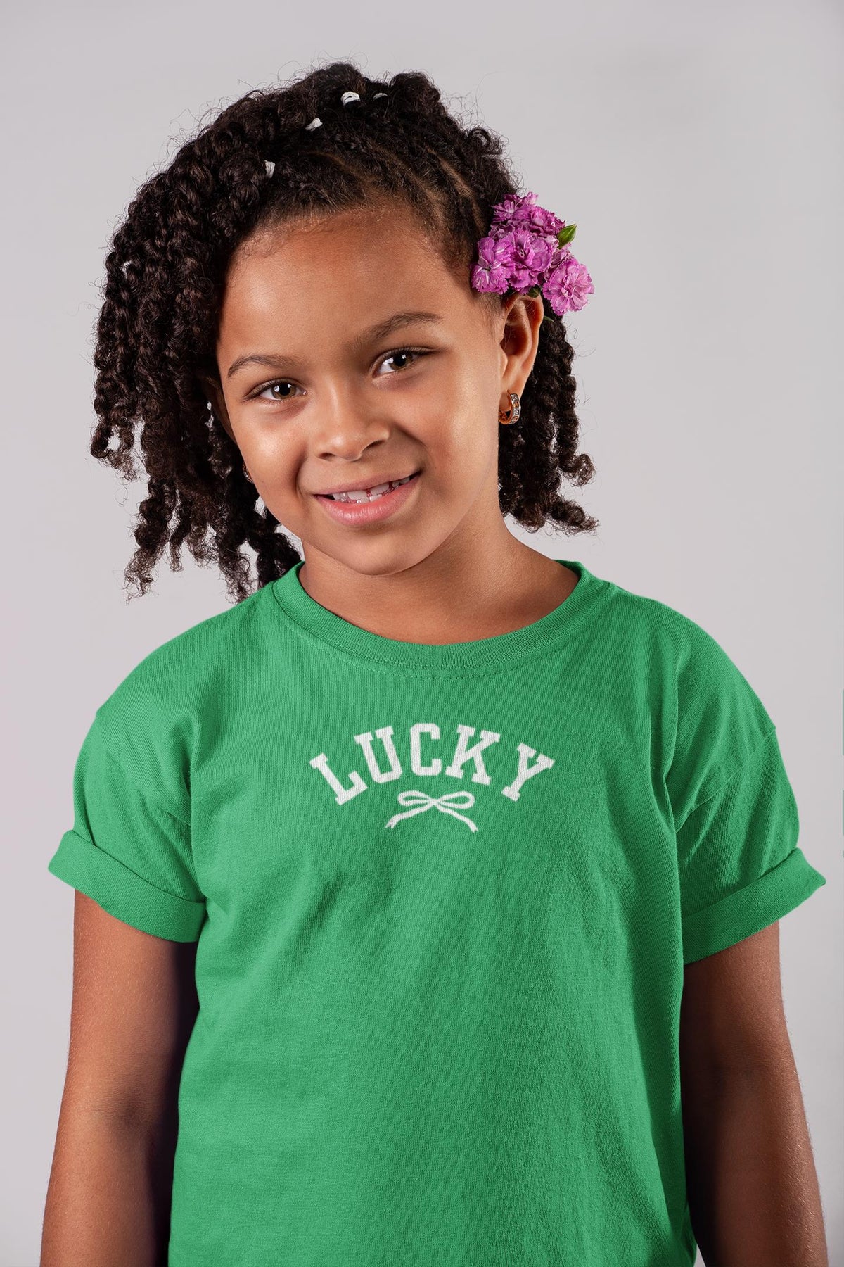 St. Patricks Day Cute Lucky With A Bow Youth Short Sleeve T Shirt Youth T-Shirts Oldglory.com