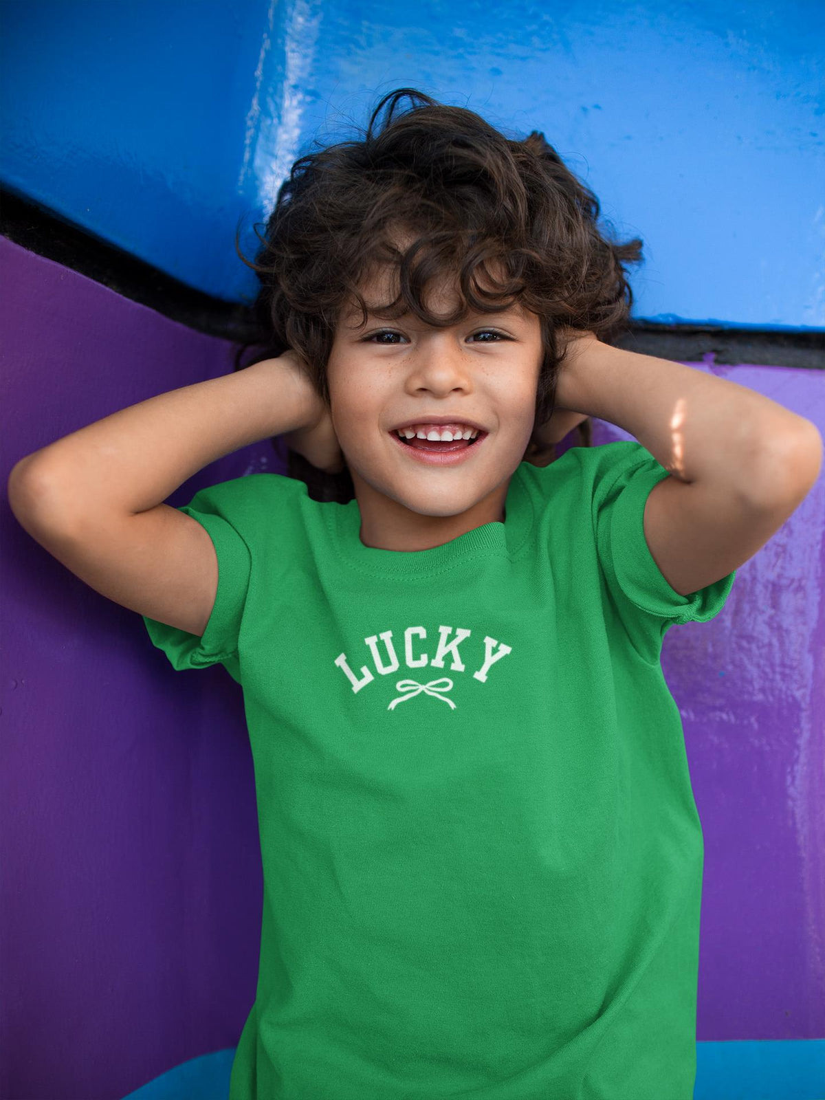 St. Patricks Day Cute Lucky With A Bow Youth Short Sleeve T Shirt Youth T-Shirts Oldglory.com