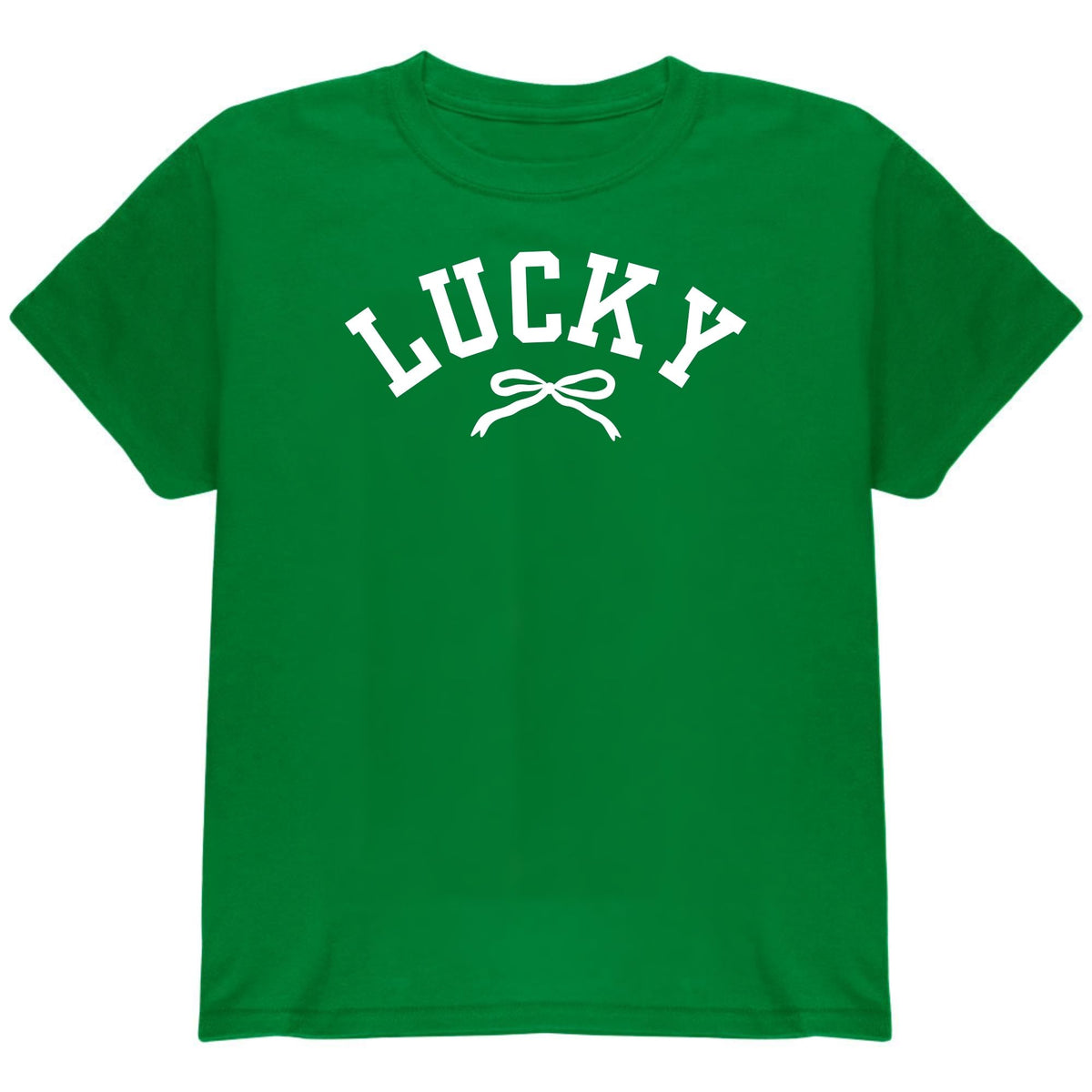 St. Patricks Day Cute Lucky With A Bow Youth Short Sleeve T Shirt Youth T-Shirts Oldglory.com SM Irish Green