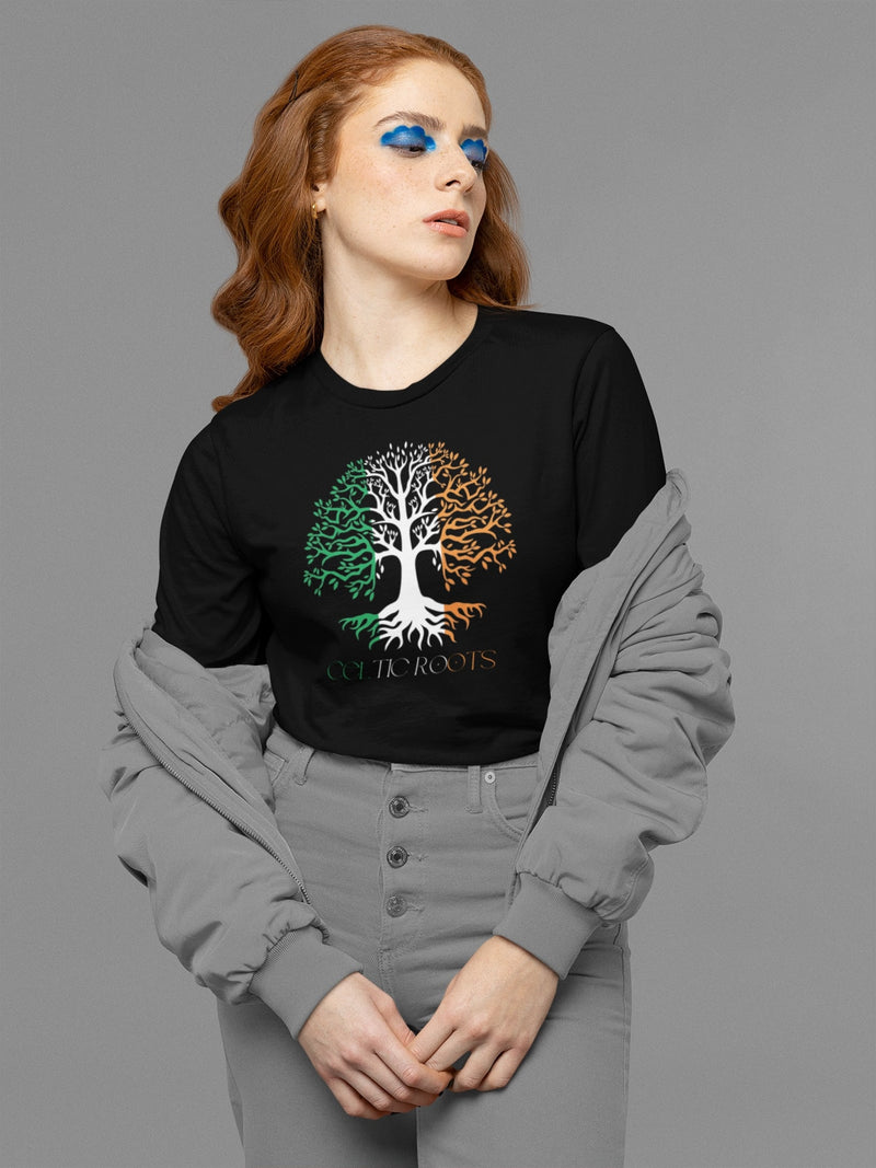 St Patricks Day Celtic Roots Irish Flag Tree of Life Womens Long Sleeve T Shirt Women's Long Sleeves Oldglory.com