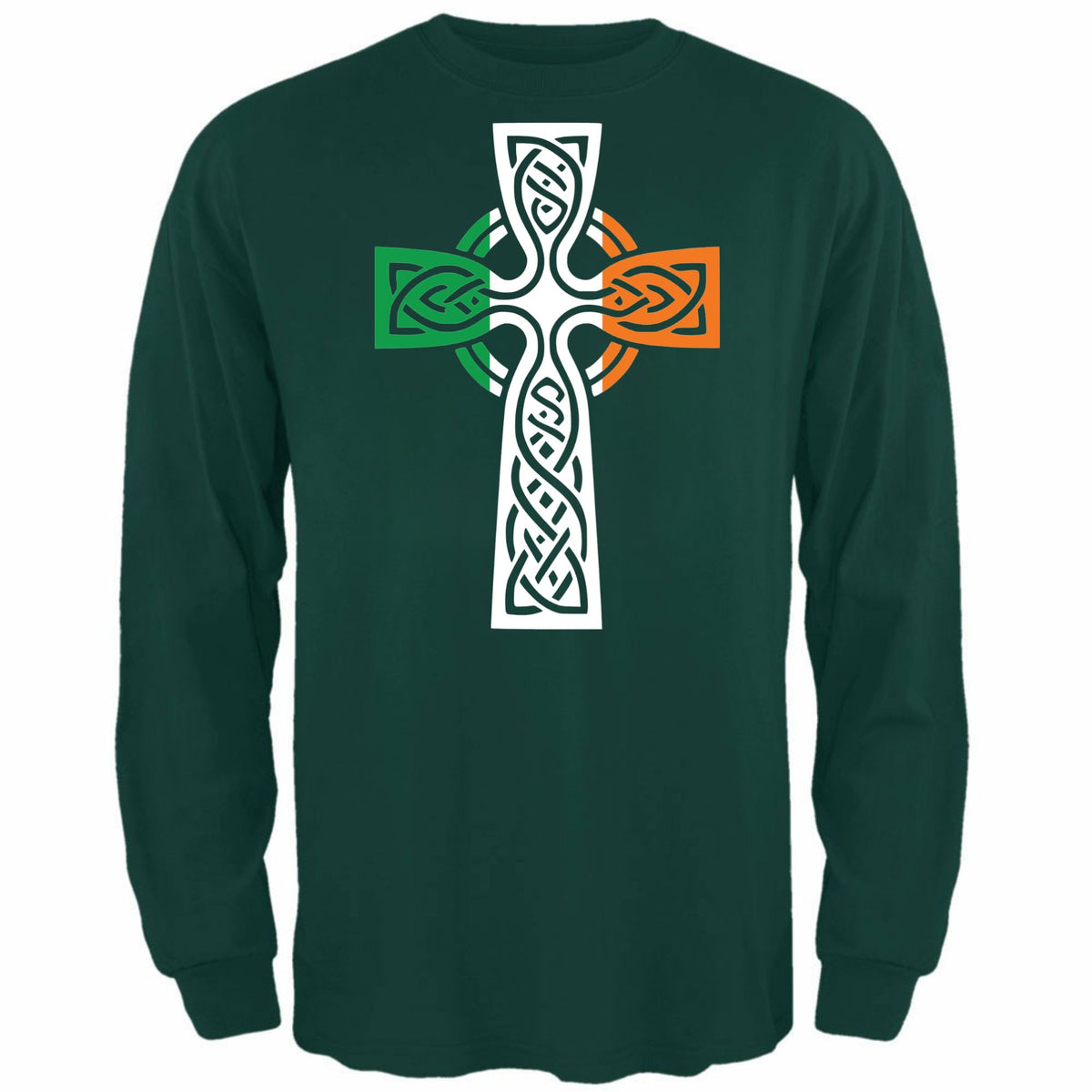 St Patricks Day Irish Flag Large Celtic Cross Mens Long Sleeve T Shirt