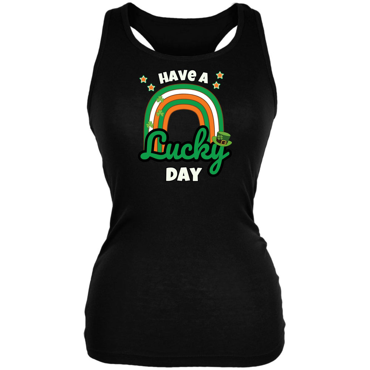 St Patricks Day Have A Lucky Day Irish Rainbow Juniors Soft Tank Top Juniors Tank Tops Oldglory.com SM Black