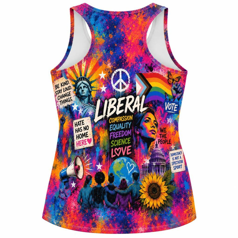 Liberal Pride Collage All Over Women's Racerback Tank Top Women's Tank Tops Old Glory