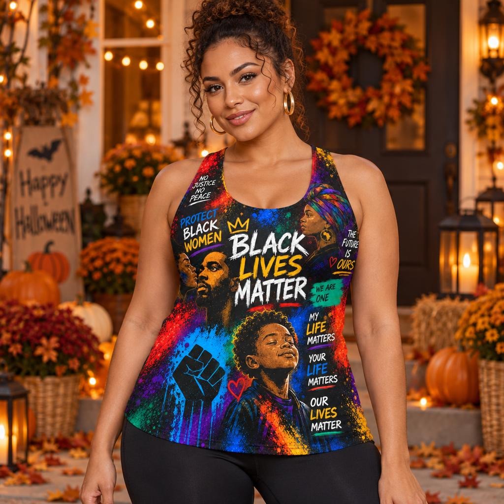 Black Lives Matter Unity Collage All Over Women's Racerback Tank Top