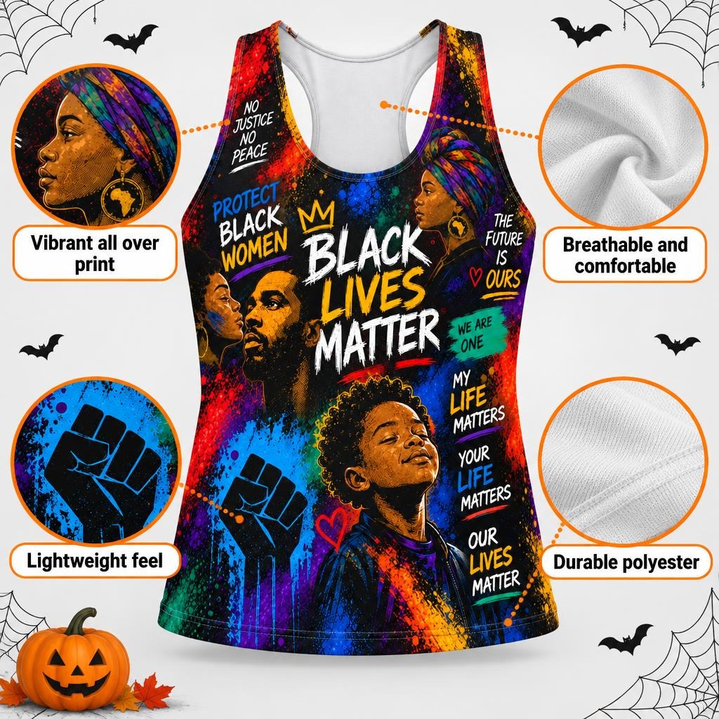 Black Lives Matter Unity Collage All Over Women's Racerback Tank Top