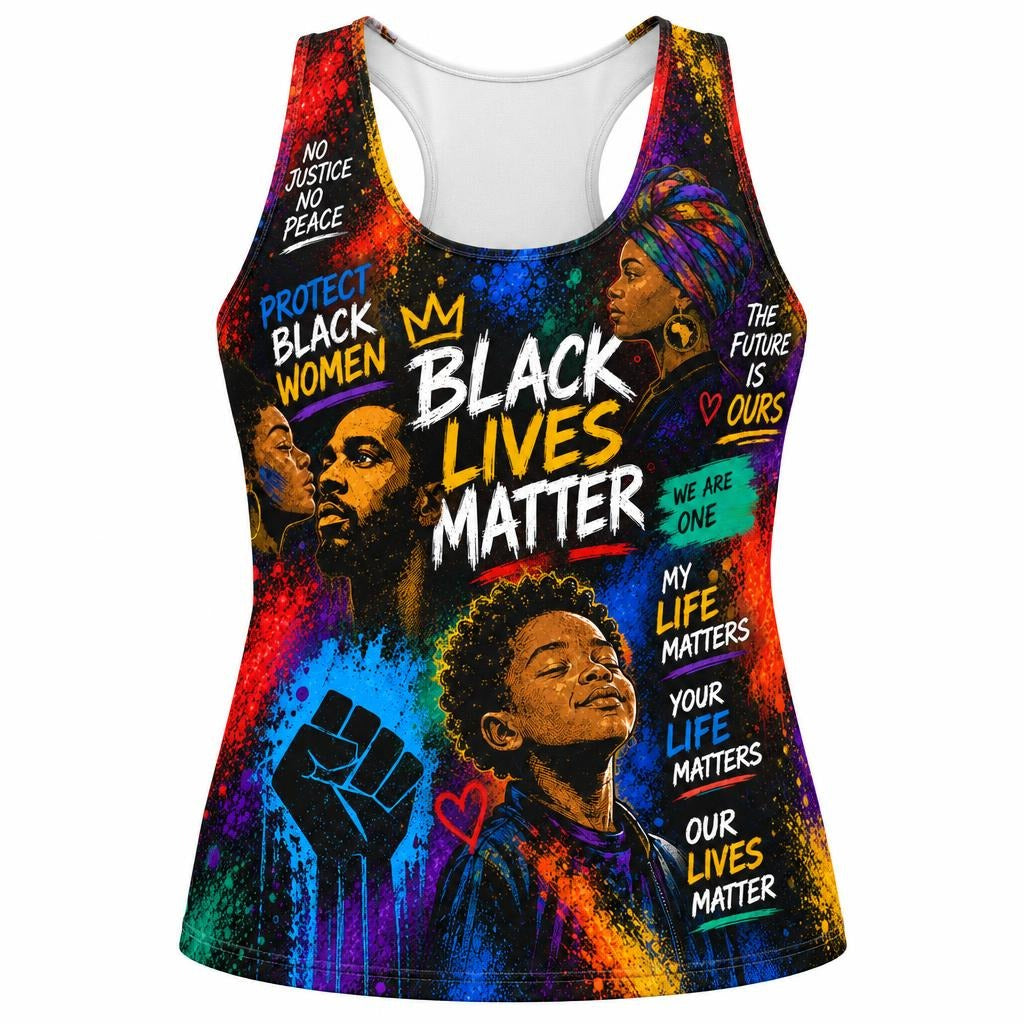 Black Lives Matter Unity Collage All Over Women's Racerback Tank Top