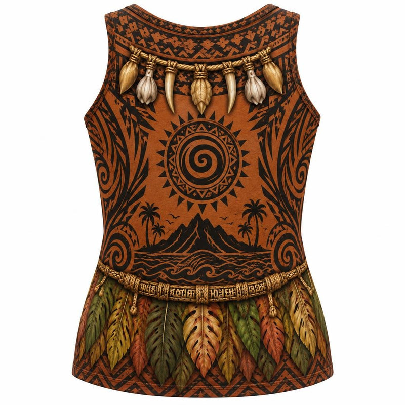 Polynesian Island Warrior Costume All Over Women's Racerback Tank Top Women's Tank Tops Old Glory
