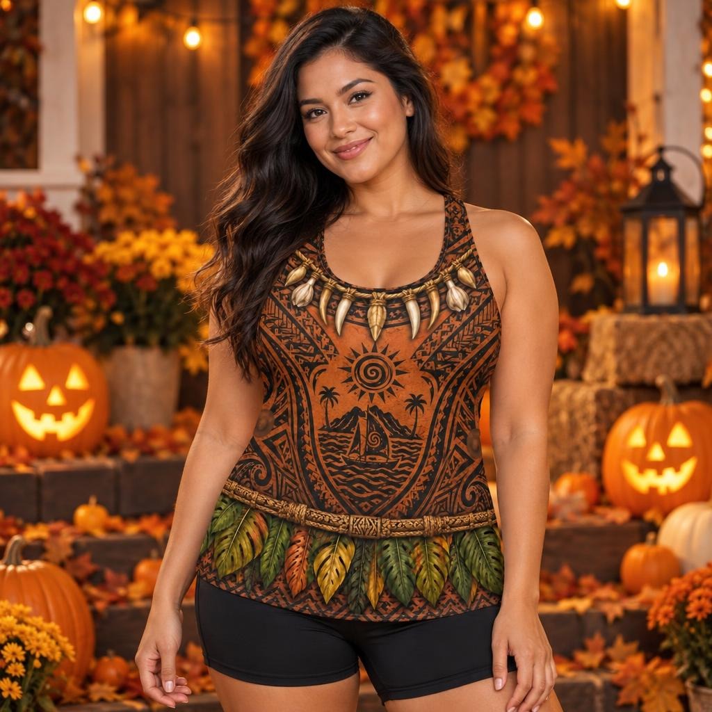 Polynesian Island Warrior Costume All Over Women's Racerback Tank Top