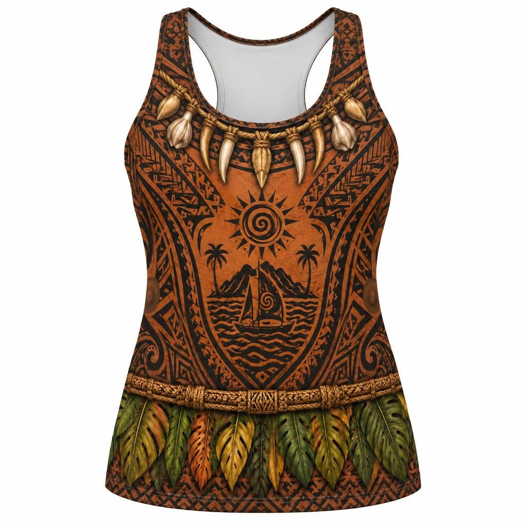 Polynesian Island Warrior Costume All Over Women's Racerback Tank Top