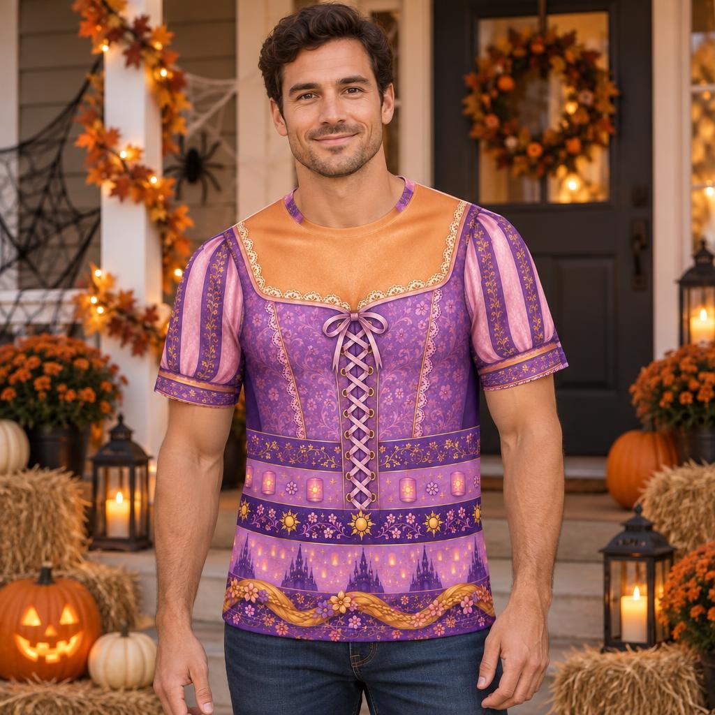 Long-Haired Tower Princess Purple Dress Costume All Over Men's T-Shirt