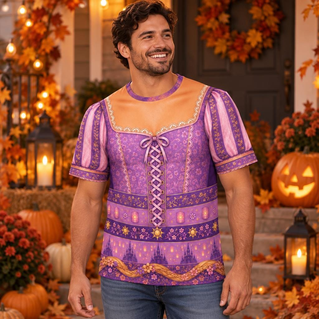 Long-Haired Tower Princess Purple Dress Costume All Over Men's T-Shirt