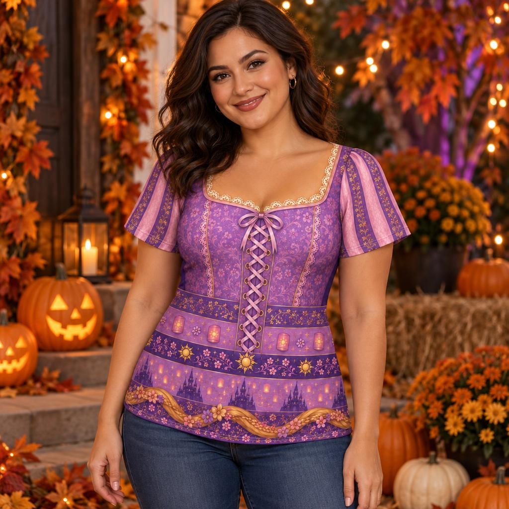 Long-Haired Tower Princess Purple Dress Costume All Over Women's T-Shirt