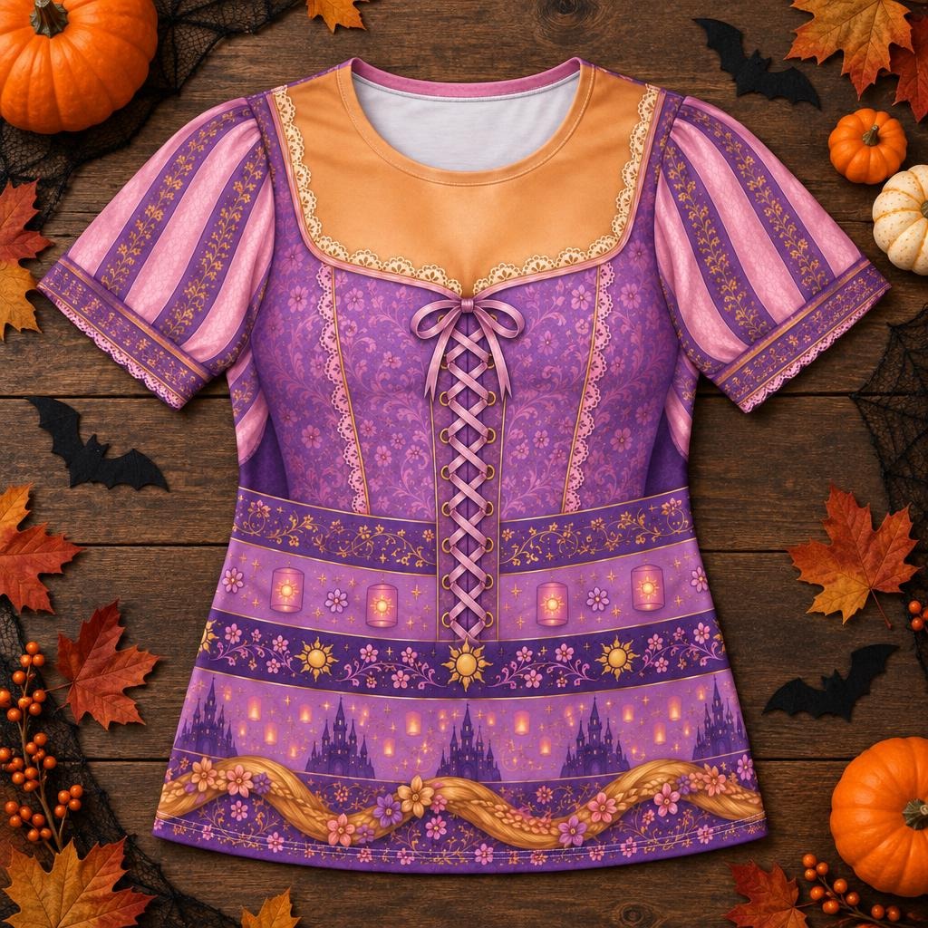 Long-Haired Tower Princess Purple Dress Costume All Over Women's T-Shirt
