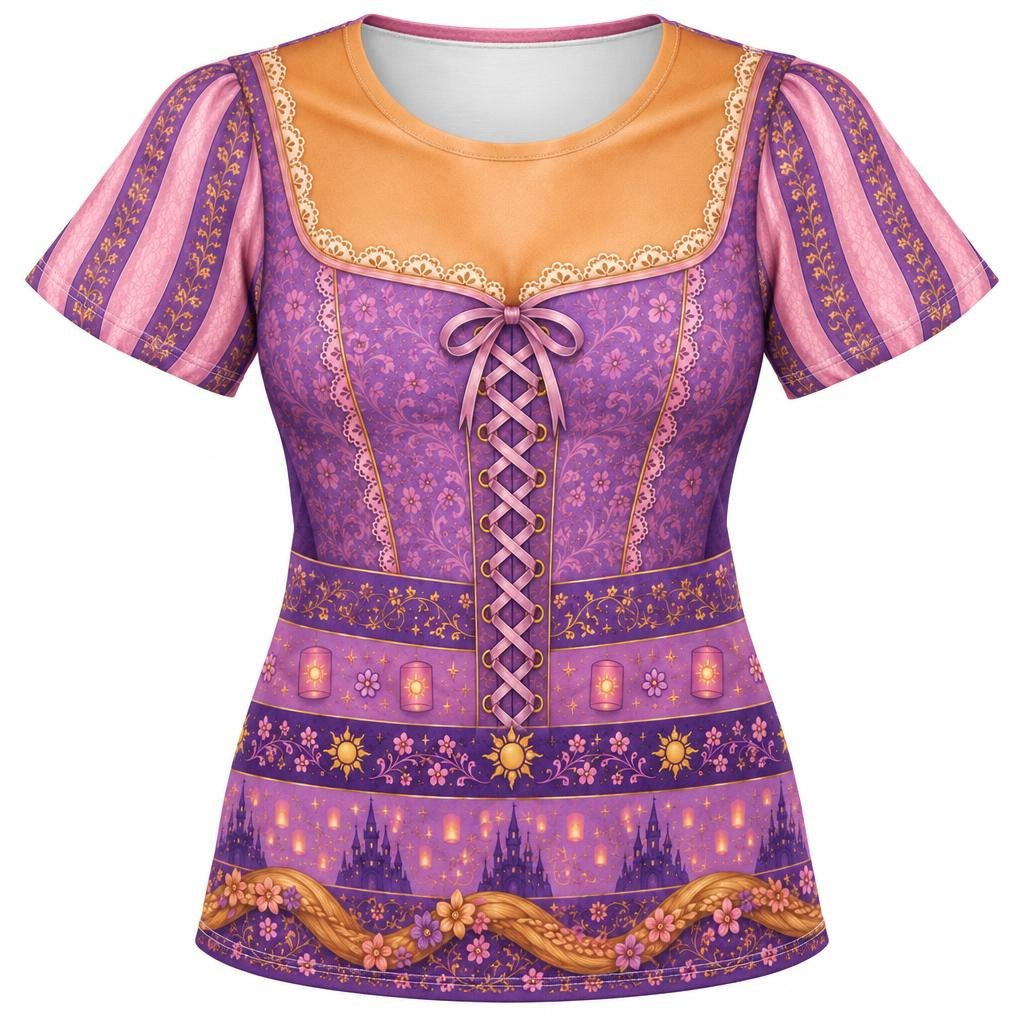 Long-Haired Tower Princess Purple Dress Costume All Over Women's T-Shirt