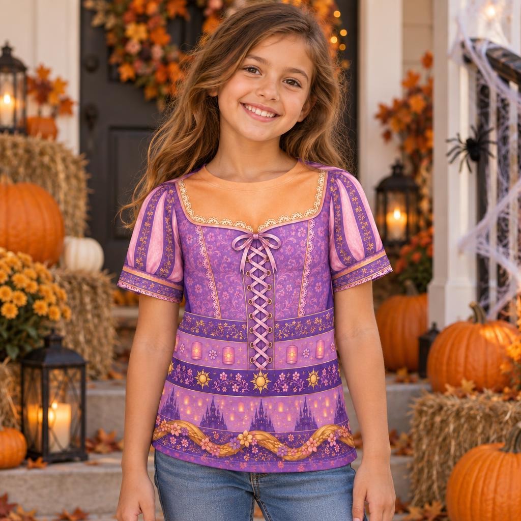 Long-Haired Tower Princess Purple Dress Costume All Over Youth T-Shirt