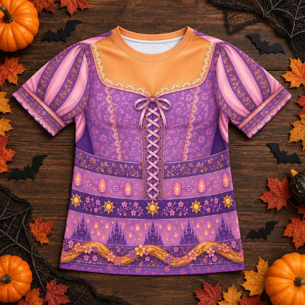 Long-Haired Tower Princess Purple Dress Costume All Over Youth T-Shirt