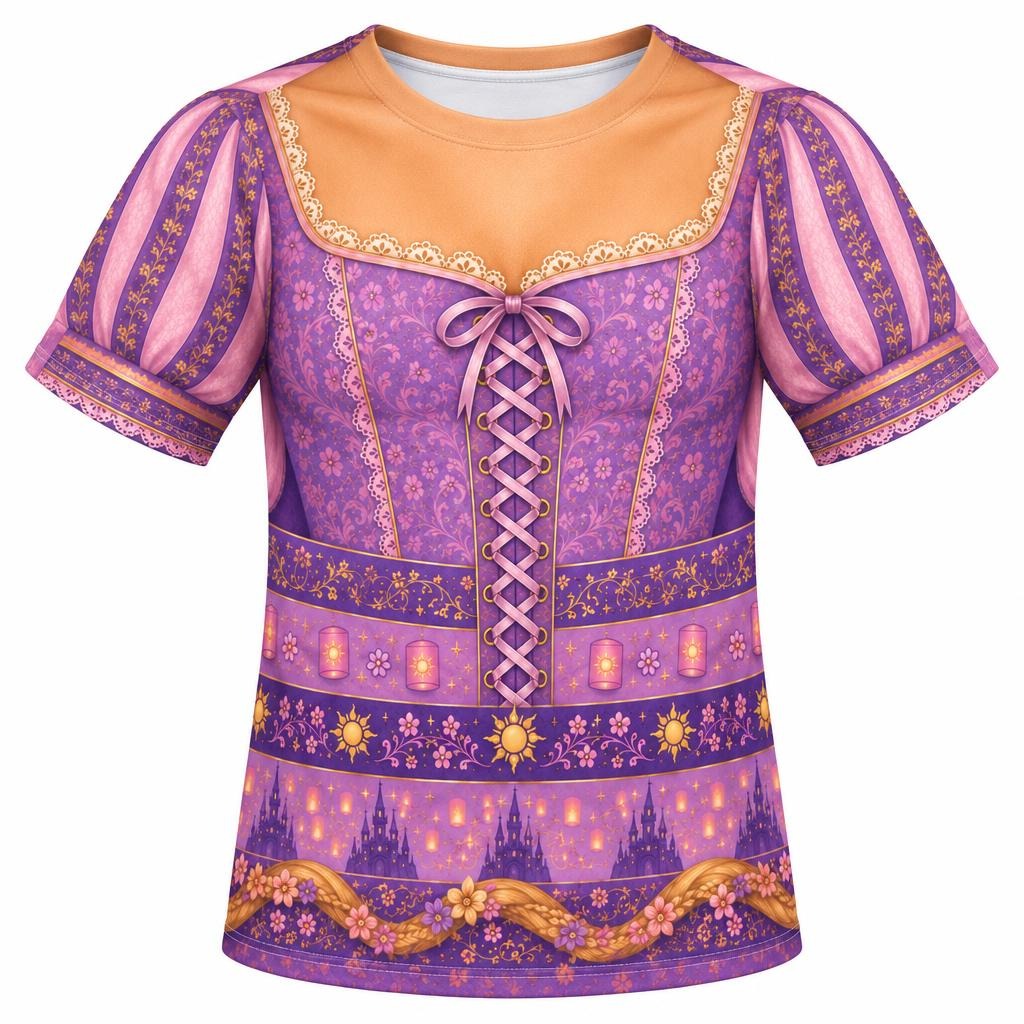 Long-Haired Tower Princess Purple Dress Costume All Over Youth T-Shirt