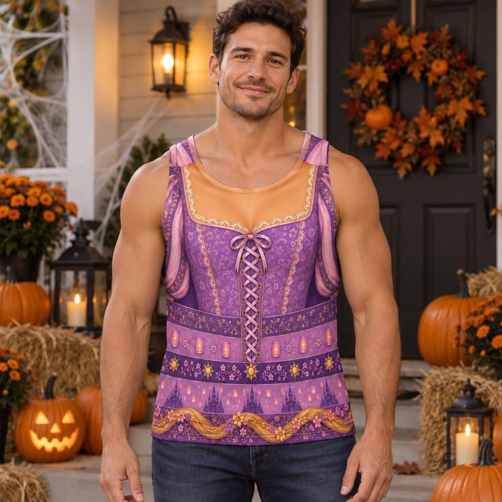 Long-Haired Tower Princess Purple Dress Costume All Over Men's Tank Top