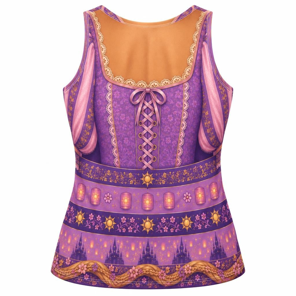 Long-Haired Tower Princess Purple Dress Costume All Over Women's Racerback Tank Top