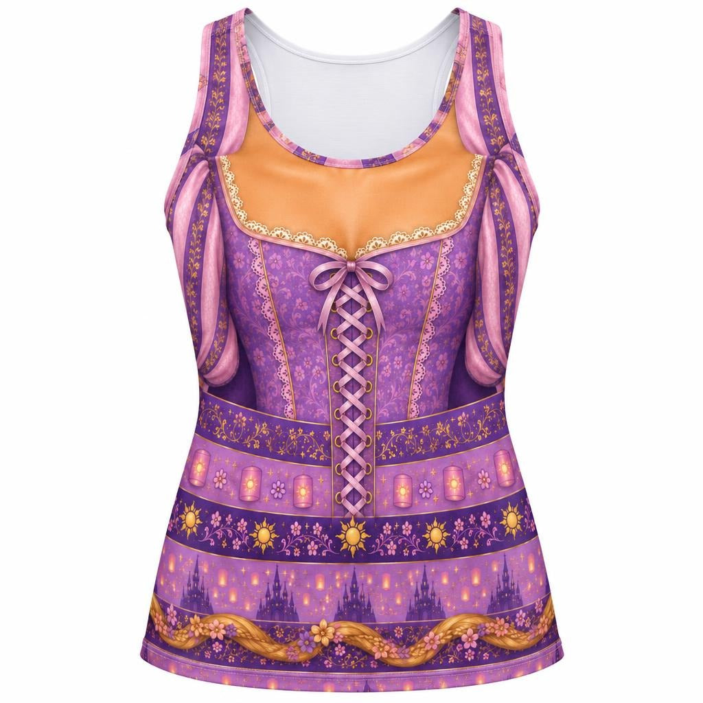 Long-Haired Tower Princess Purple Dress Costume All Over Women's Racerback Tank Top