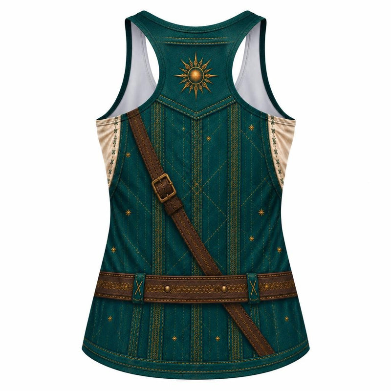 Green Vest Fairytale Adventurer Hero Costume All Over Women's Racerback Tank Top Women's Tank Tops Old Glory