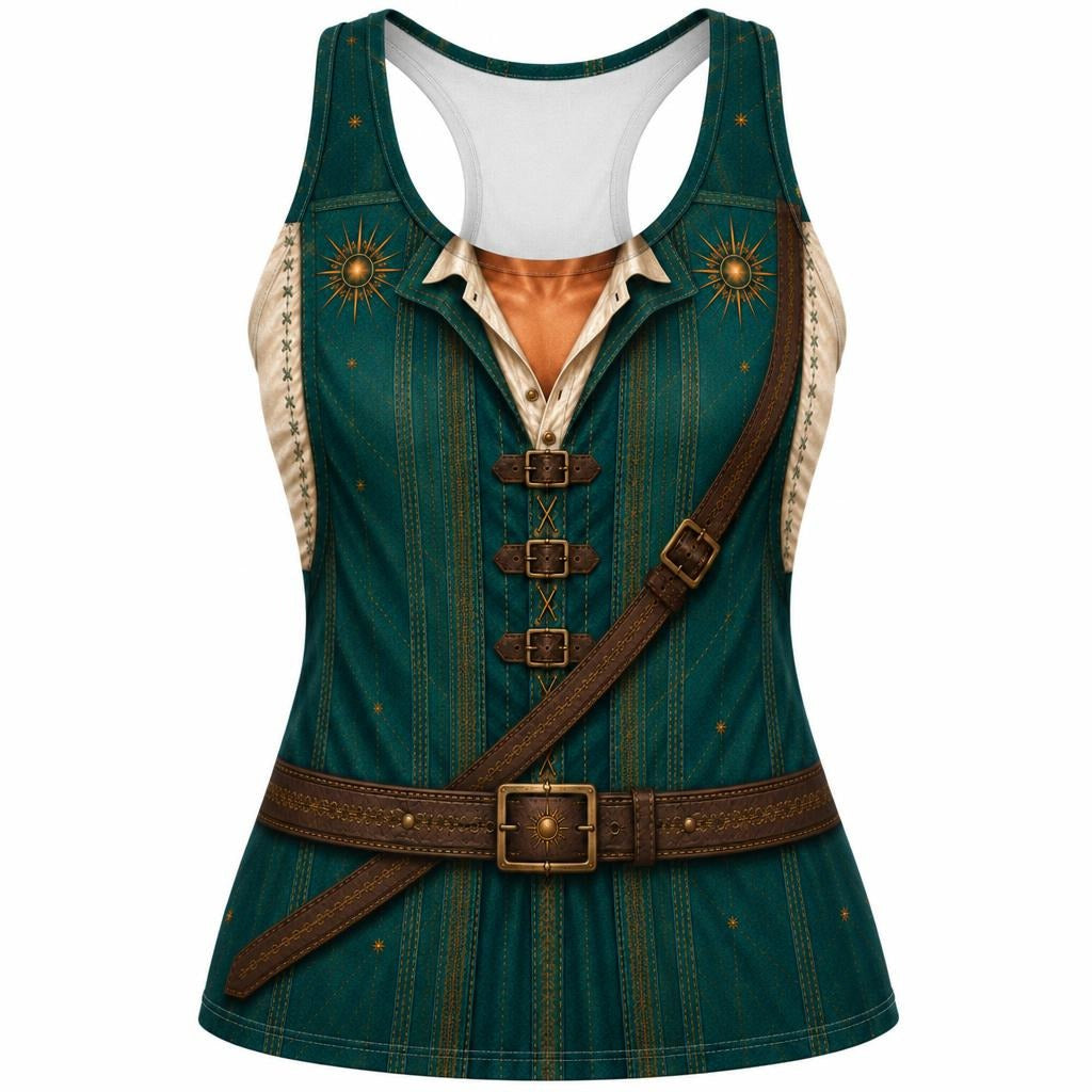 Green Vest Fairytale Adventurer Hero Costume All Over Women's Racerback Tank Top