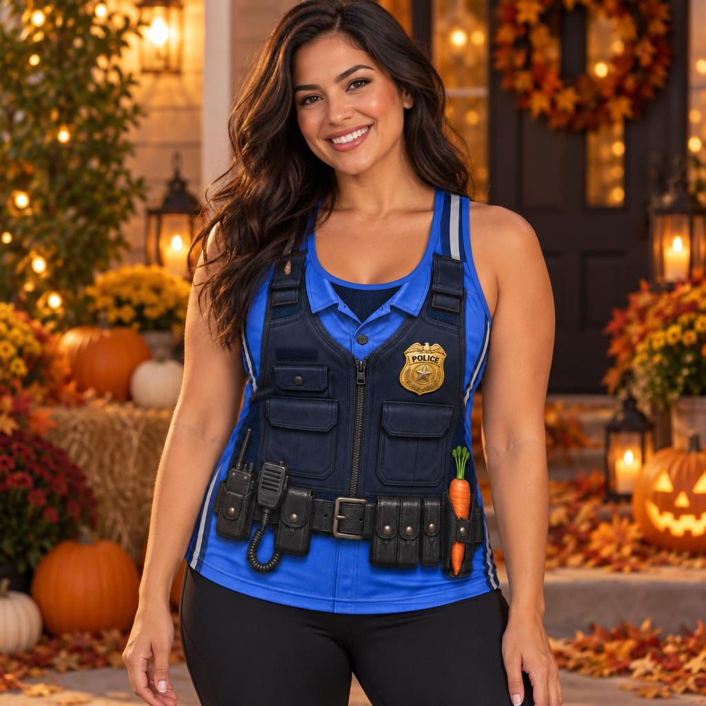 Bunny Police Officer Costume All Over Women's Racerback Tank Top