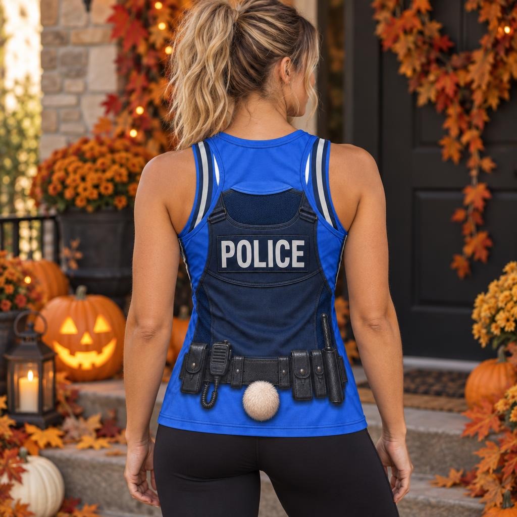 Bunny Police Officer Costume All Over Women's Racerback Tank Top
