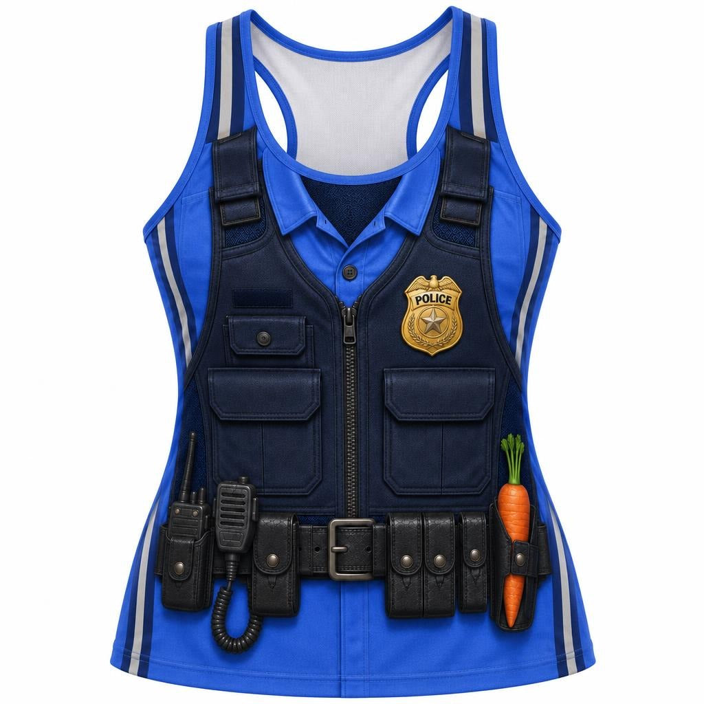 Bunny Police Officer Costume All Over Women's Racerback Tank Top
