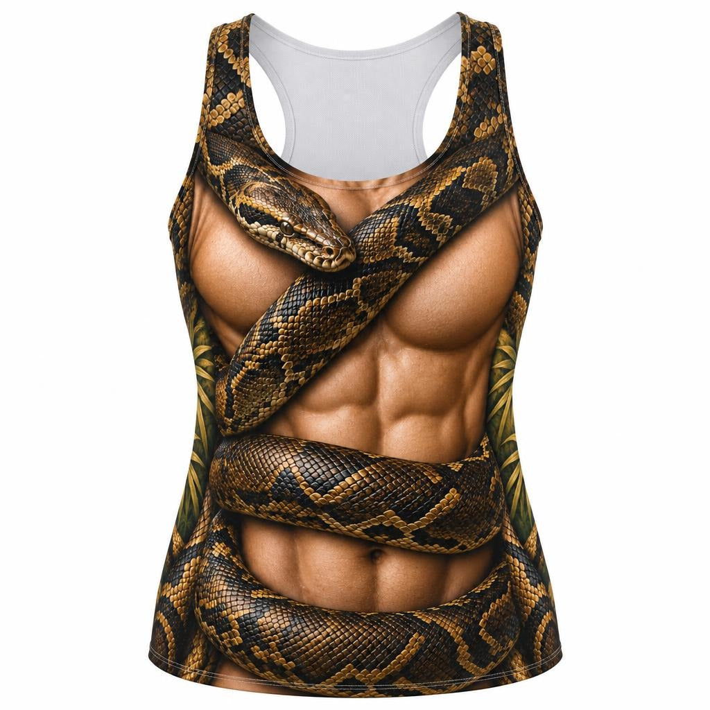 Muscular Snake Charmer Costume All Over Women's Racerback Tank Top