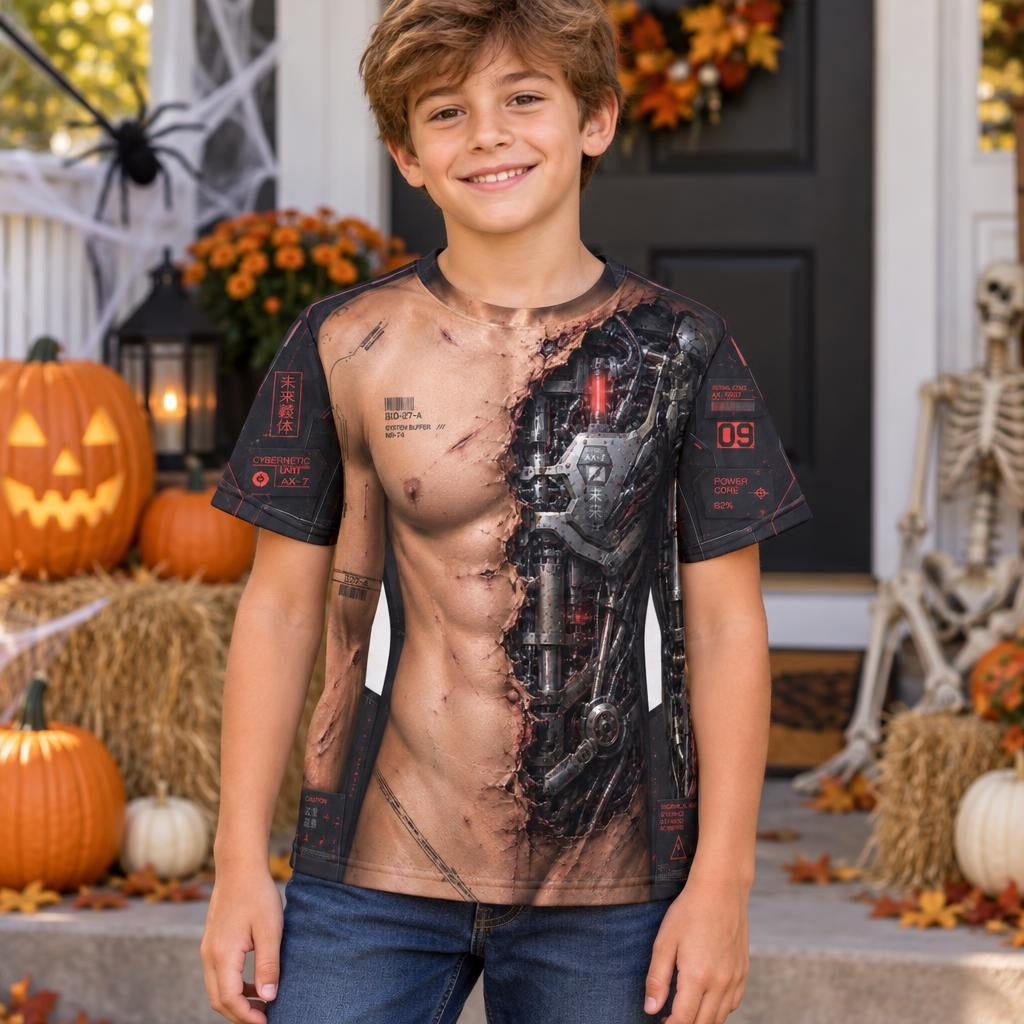 Battle-Damaged Cyborg Costume All Over Youth T-Shirt