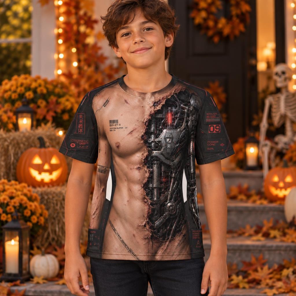 Battle-Damaged Cyborg Costume All Over Youth T-Shirt