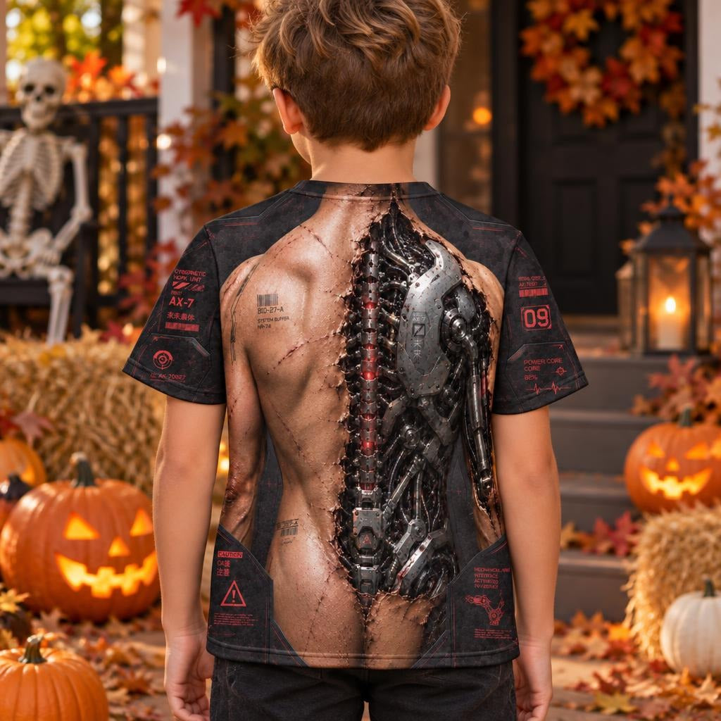 Battle-Damaged Cyborg Costume All Over Youth T-Shirt