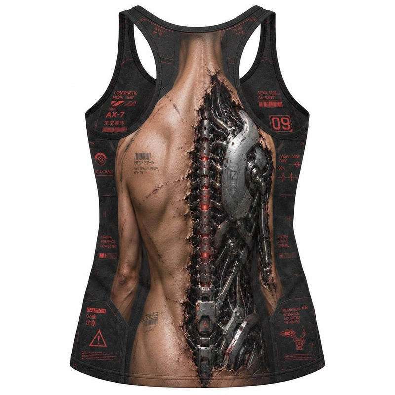 Battle-Damaged Cyborg Costume All Over Women's Racerback Tank Top Women's Tank Tops Old Glory