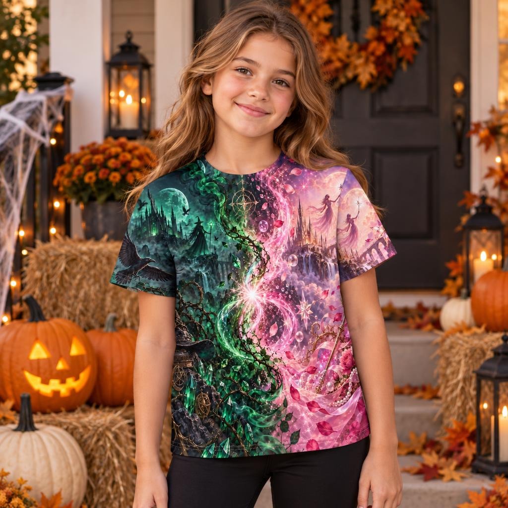 Pink & Green Witch Enchantment All Over Youth T-Shirt